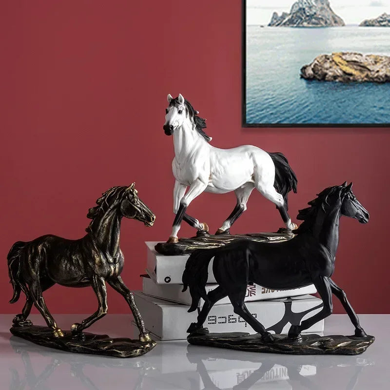 Bronze Horse Resin Sculpture Retro Style Interior Room Table Decoration Animal Statue & Figurine Home... - House Of Avana