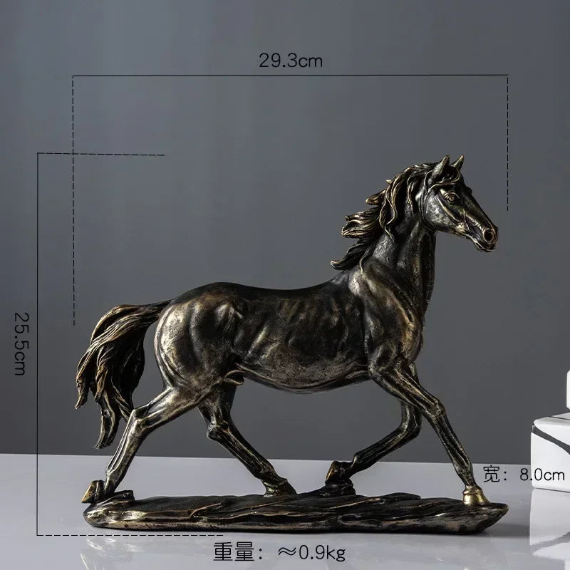 Bronze Horse Resin Sculpture Retro Style Interior Room Table Decoration Animal Statue & Figurine Home... - House Of Avana