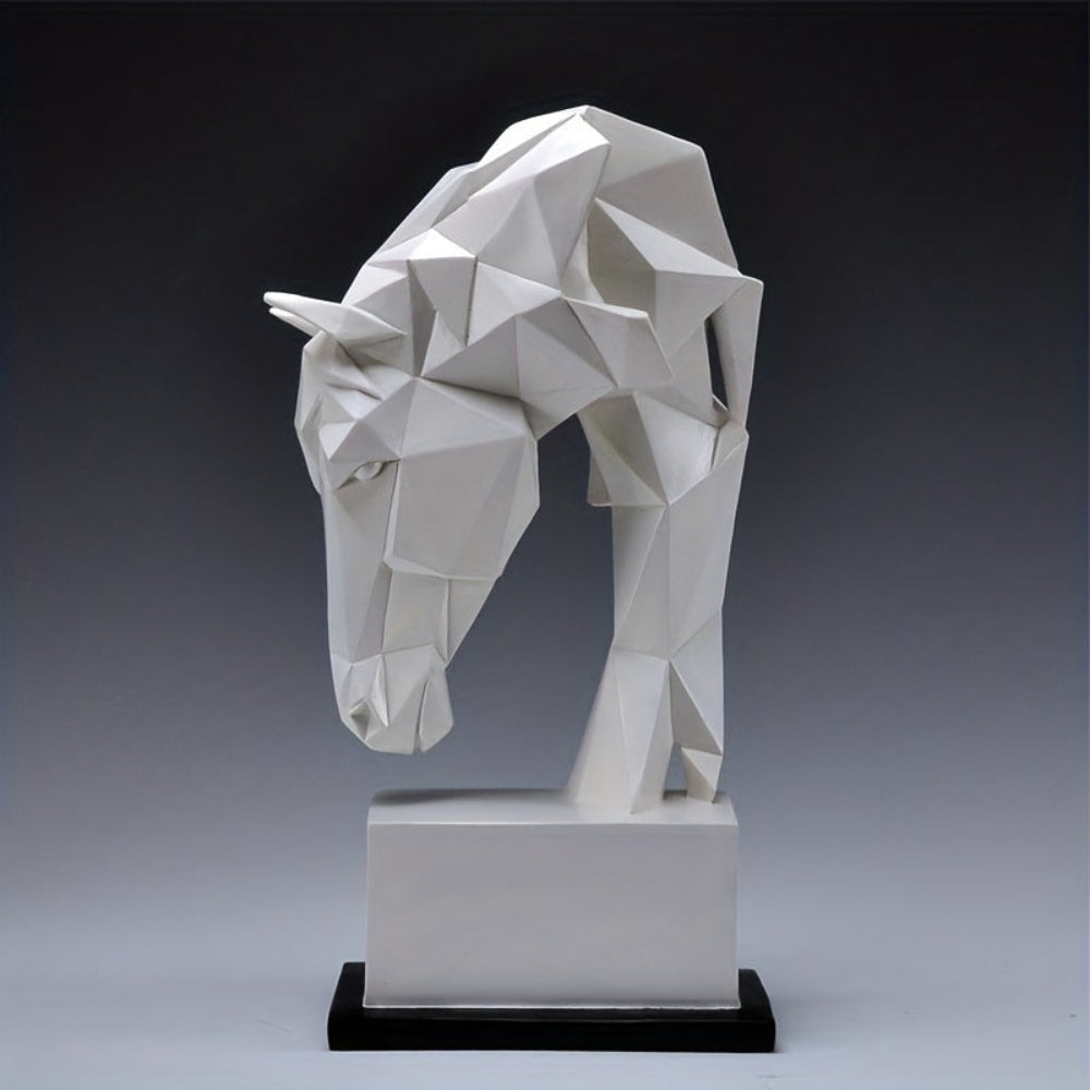 Geometric Horse Head Sculpture – White Resin [[SKU:HOA-SCU-544]]