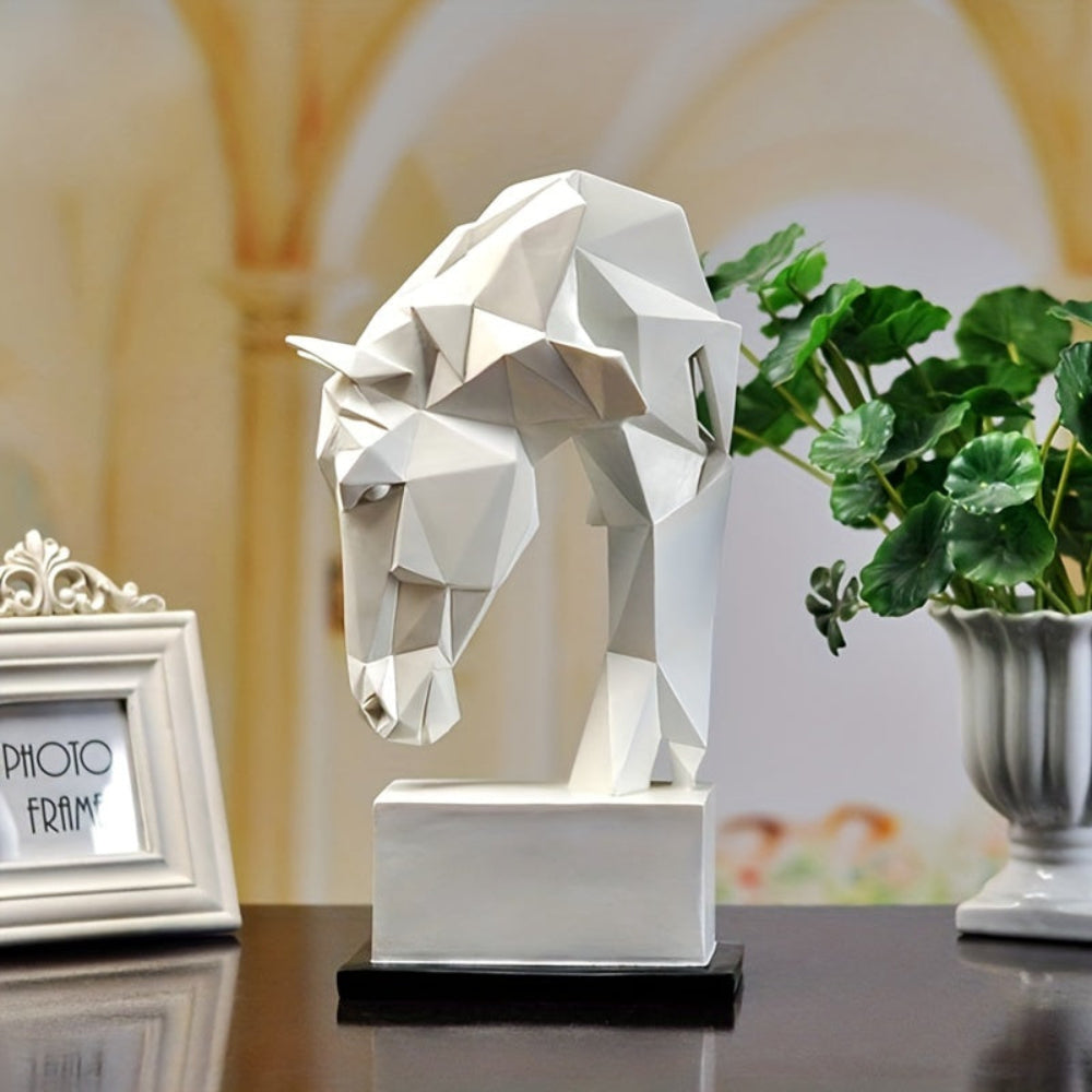 Geometric Horse Head Sculpture – White Resin [[SKU:HOA-SCU-544]]