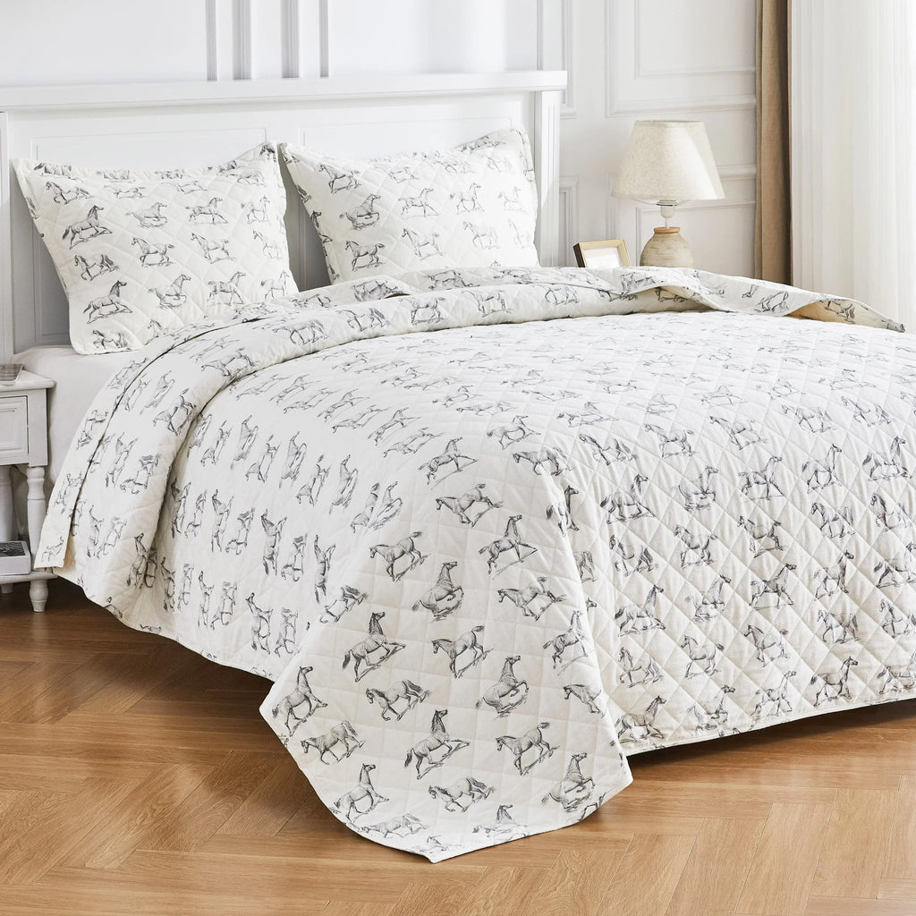 Horses Cotton Flannel Quilt Set Mélange Home
