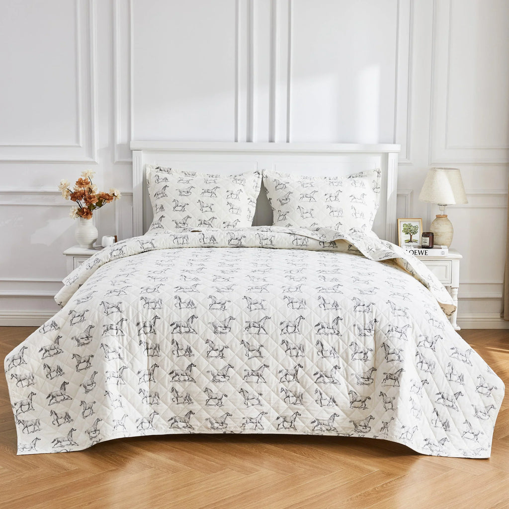 Horses Cotton Flannel Quilt Set Mélange Home