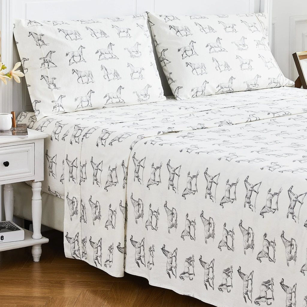 Horses Flannel Sheet Set Mélange Home