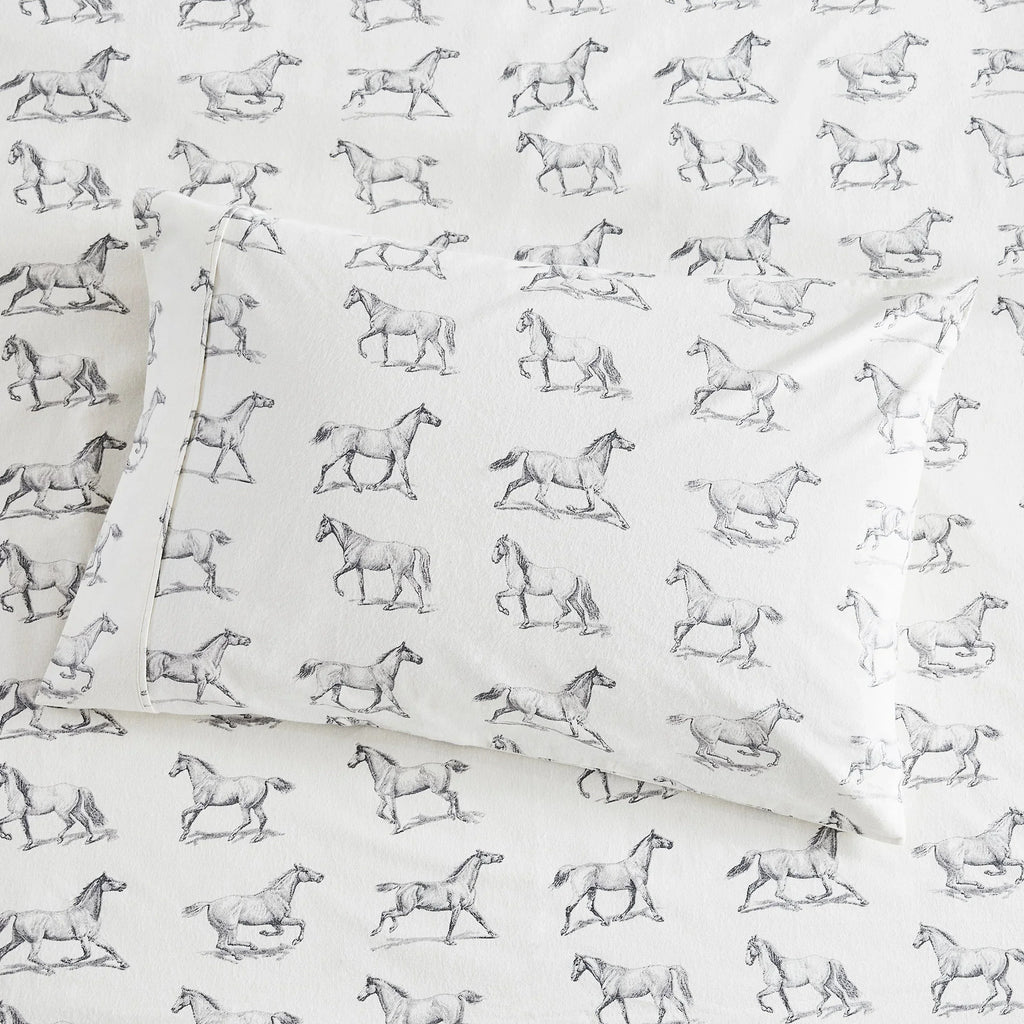 Horses Flannel Sheet Set Mélange Home