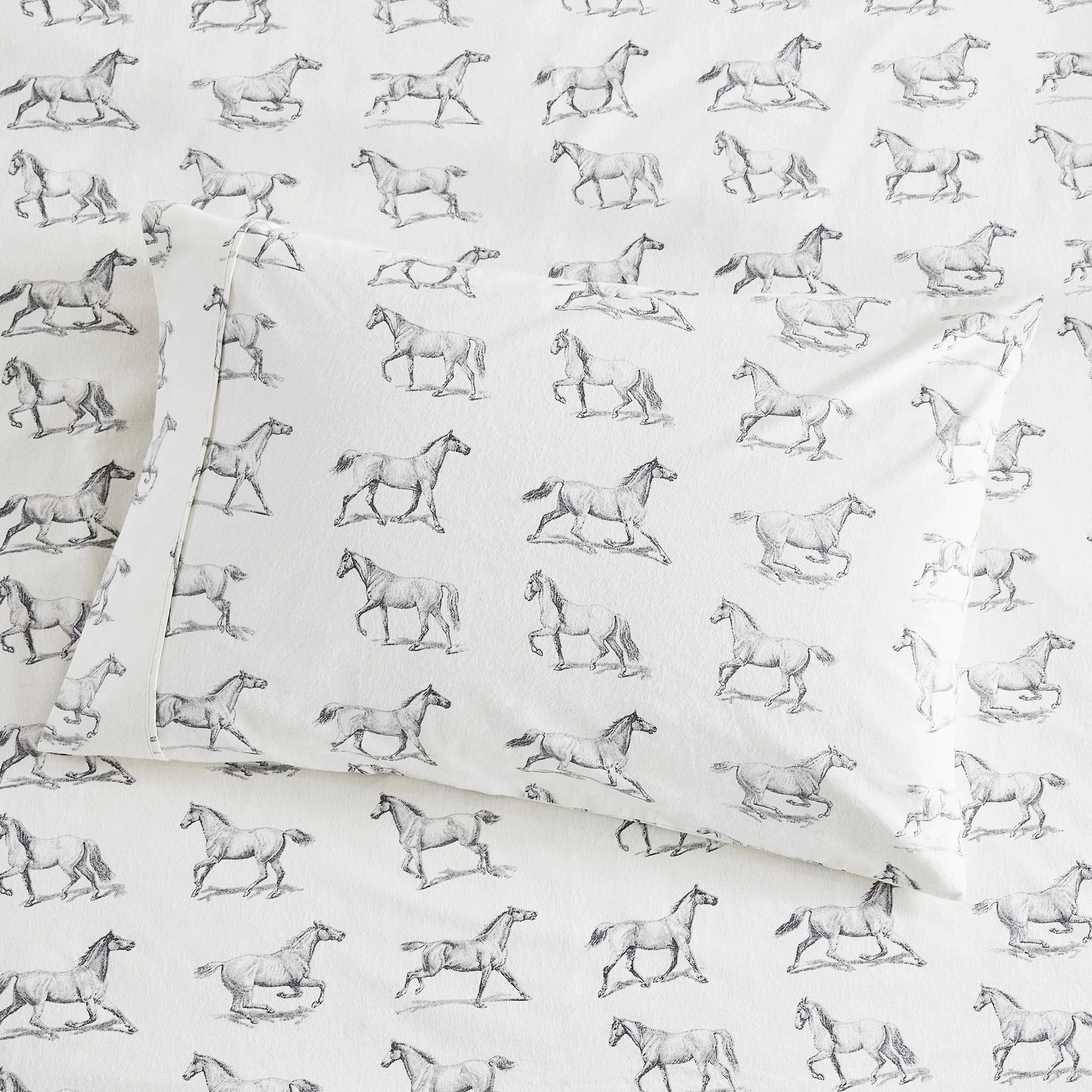 Horses Flannel Sheet Set Mélange Home