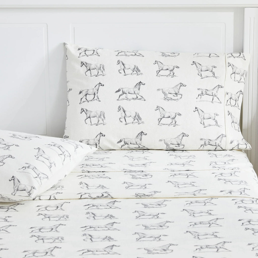 Horses Flannel Sheet Set Mélange Home