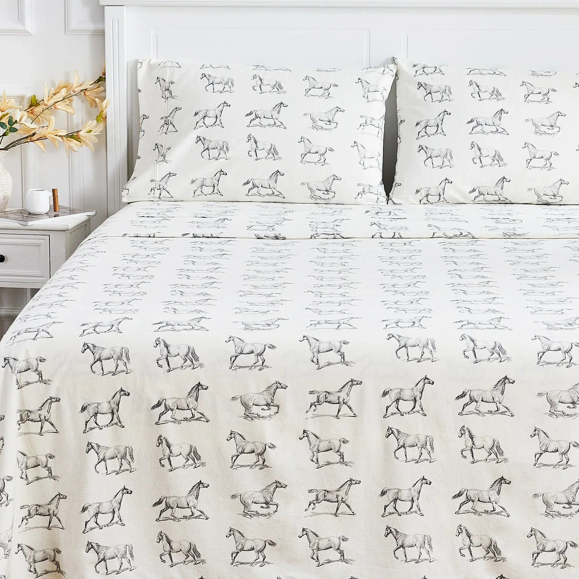 Horses Flannel Sheet Set Mélange Home