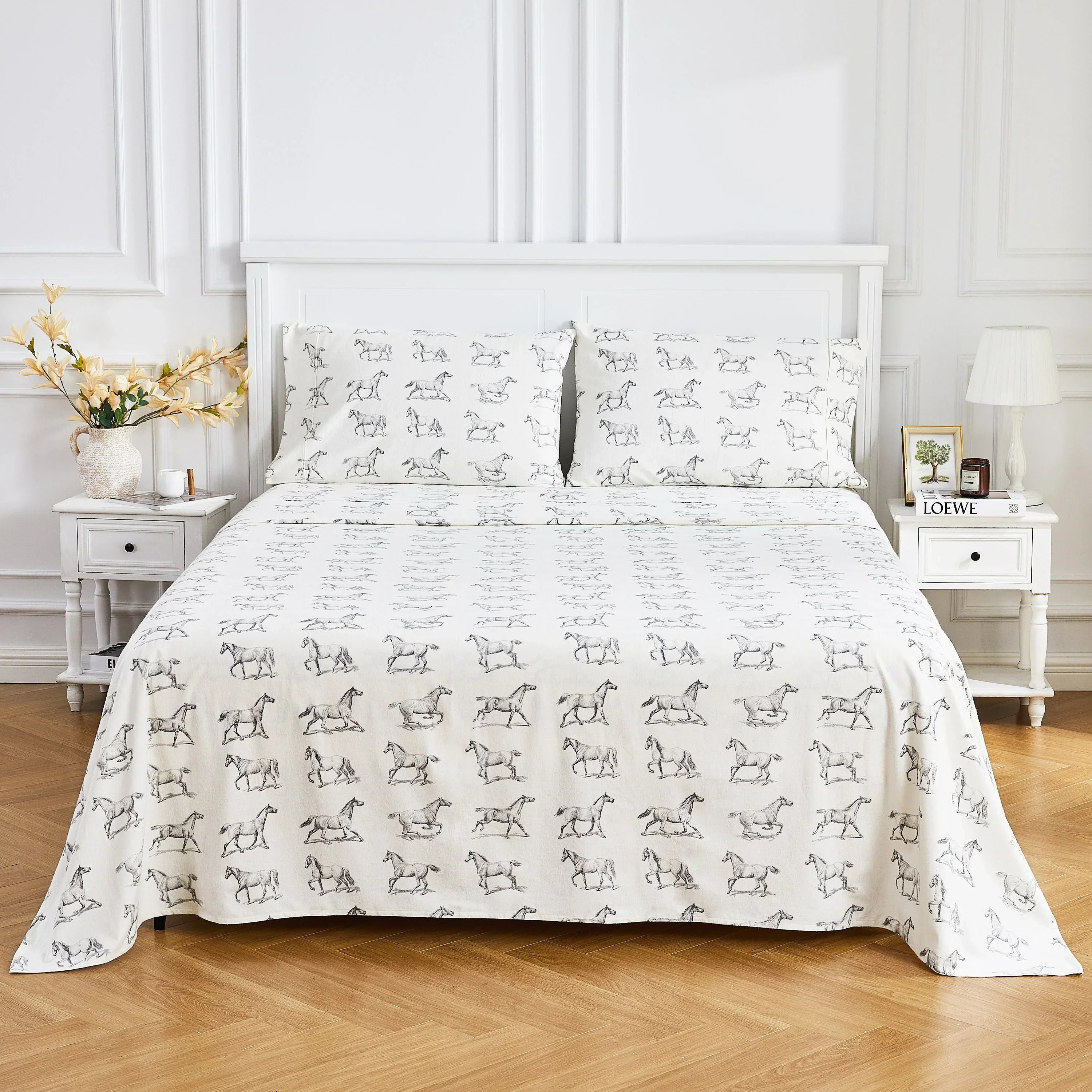 Horses Flannel Sheet Set Mélange Home