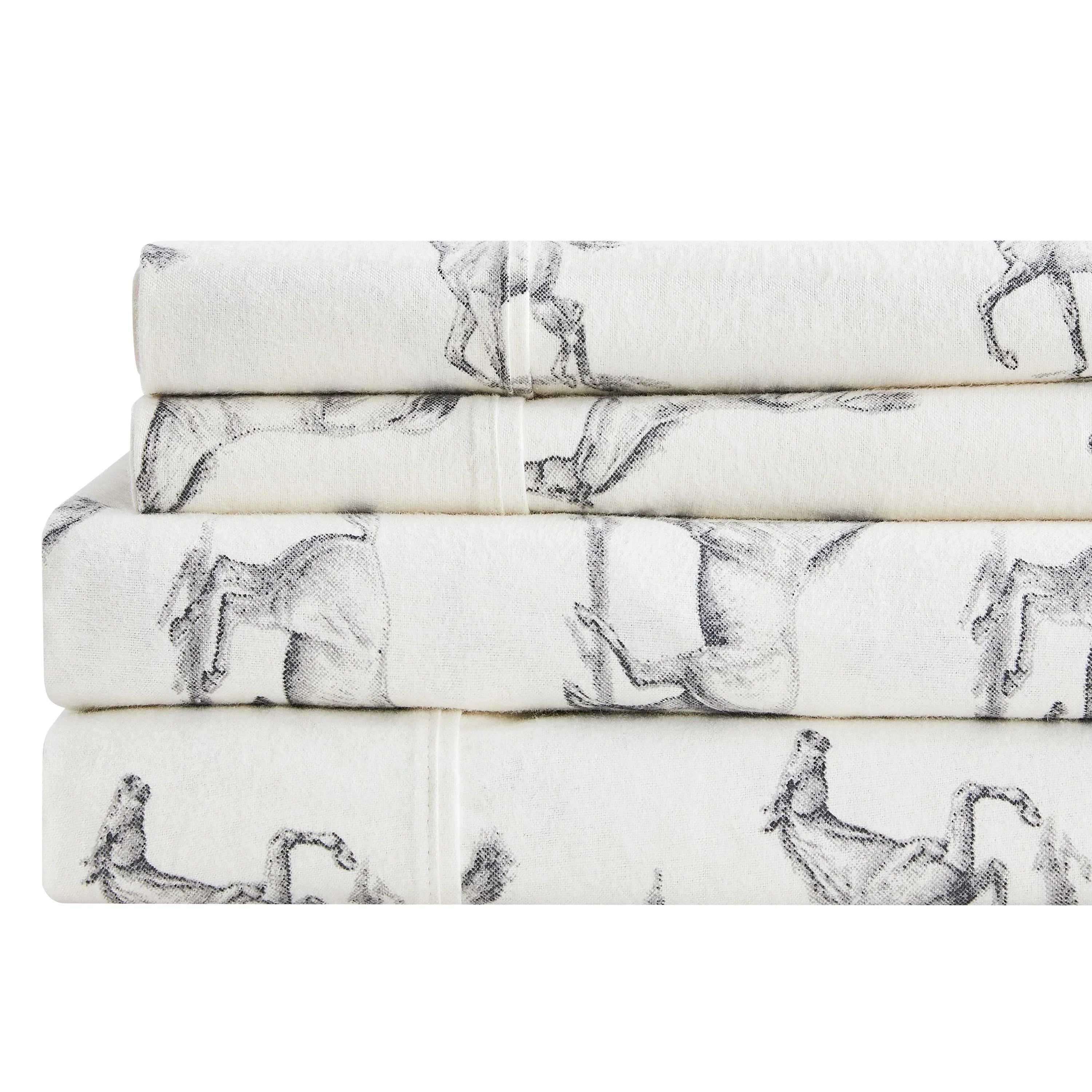 Horses Flannel Sheet Set Mélange Home