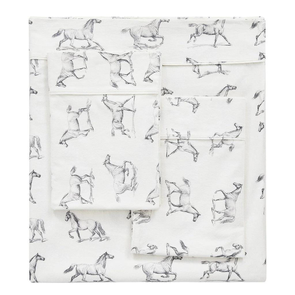 Horses Flannel Sheet Set Mélange Home