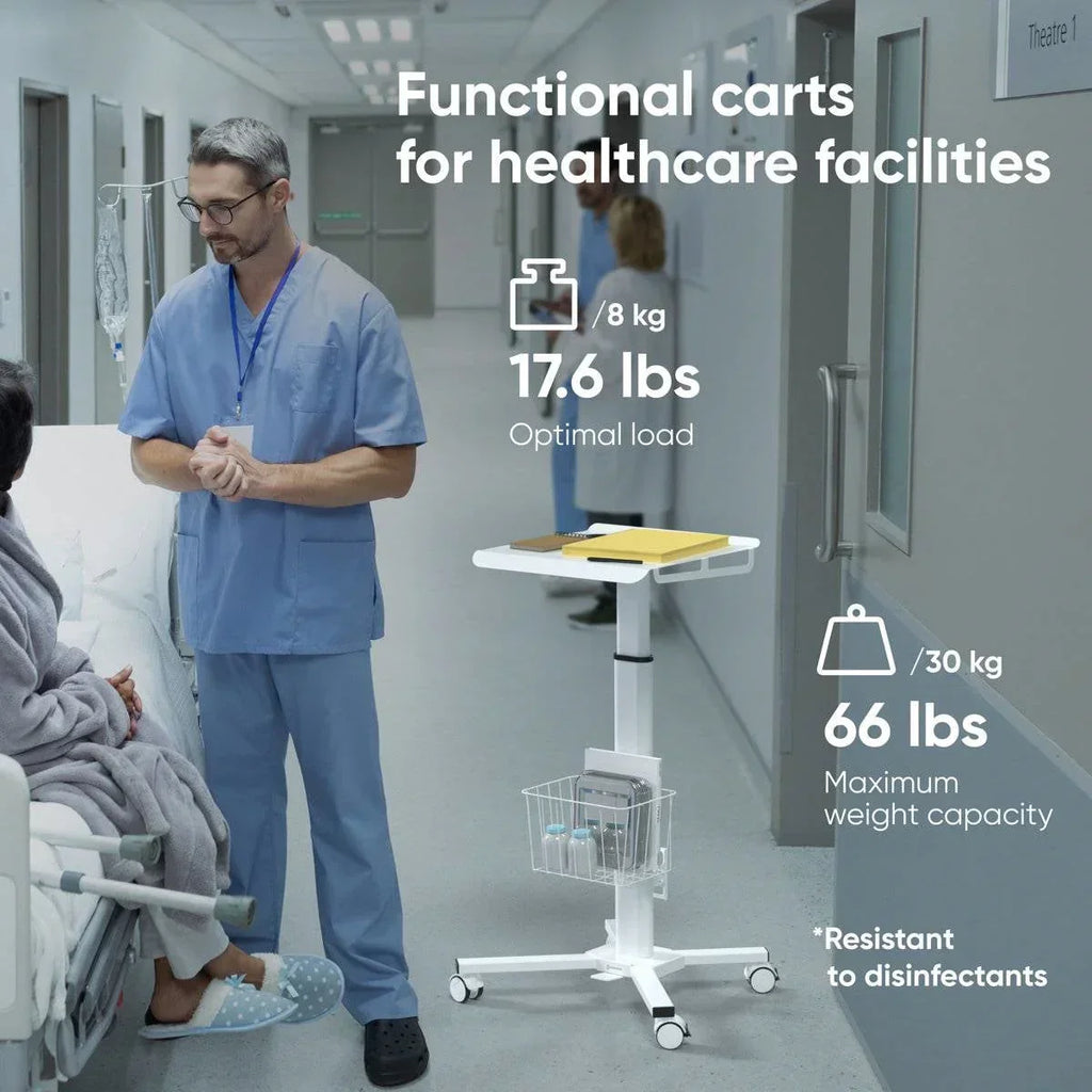 Hospital Style White Mobile Stand-Up Computer Desk Portable Workstation
