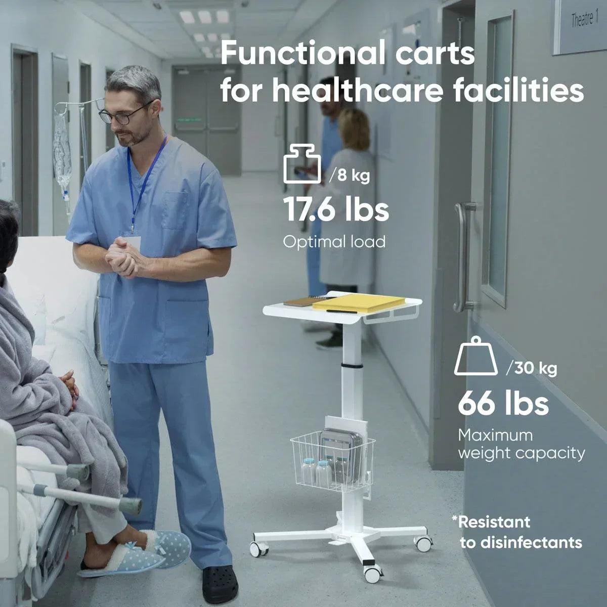 Hospital Style White Mobile Stand-Up Computer Desk Portable Workstation
