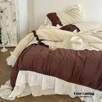 Hot Cocoa Ruffle Bedding Set / Beige Brown Ever Lasting