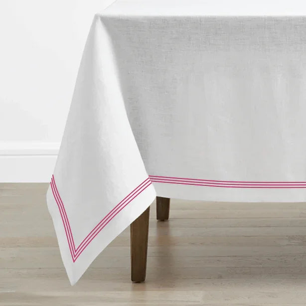 Triple Embroidery Border Linen Table Cloth PushpLinen