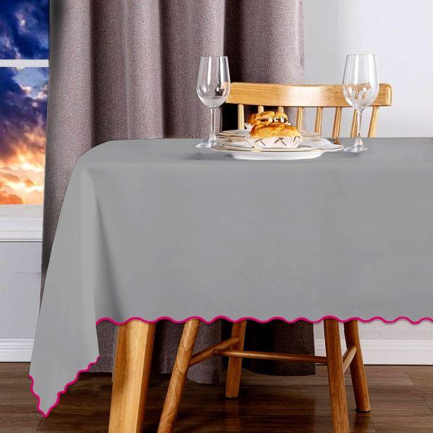 Scallop Embroidery Sateen Cotton Solid Table Cloth - Light Grey PushpLinen