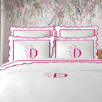 Monogram 400TC Cotton Scallop Embroidery & Border Sateen Solid Duvet Cover Set PushpLinen