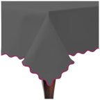 Scallop Embroidery Sateen Cotton Solid Table Cloth - Dark Grey PushpLinen