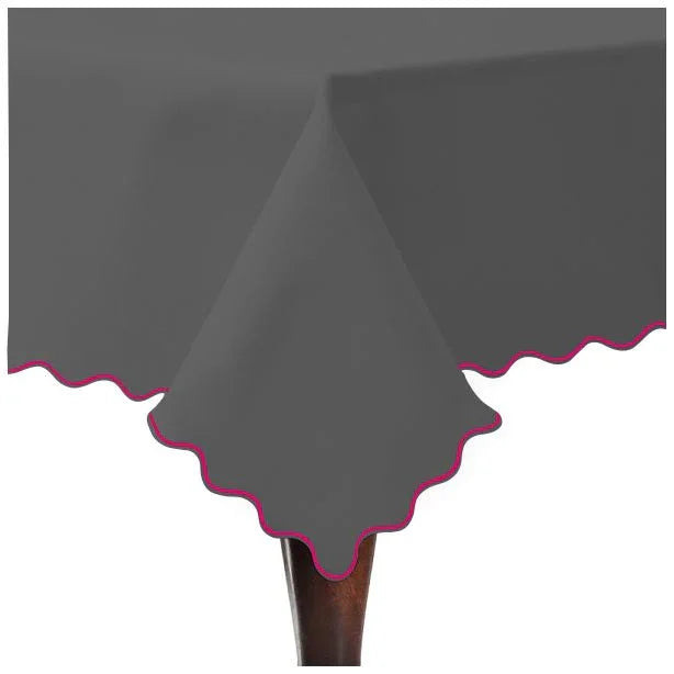 Scallop Embroidery Sateen Cotton Solid Table Cloth - Dark Grey PushpLinen