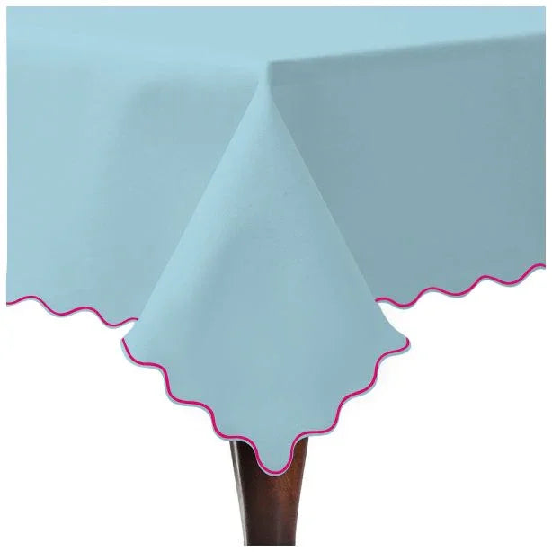 Scallop Embroidery Sateen Cotton Solid Table Cloth - Light Blue PushpLinen