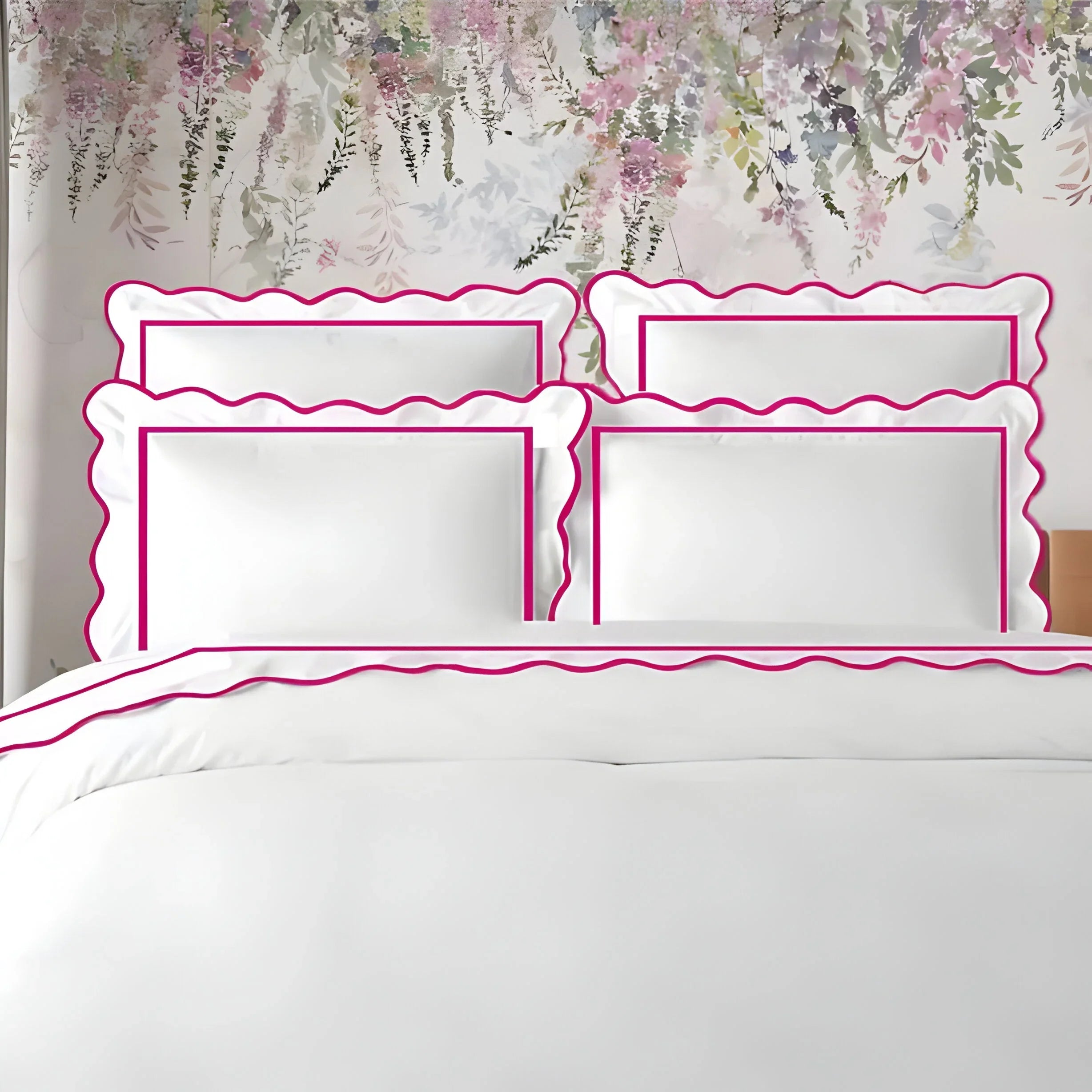 400TC Cotton Scallop Embroidery & Border Sateen Solid Duvet Cover Set PushpLinen