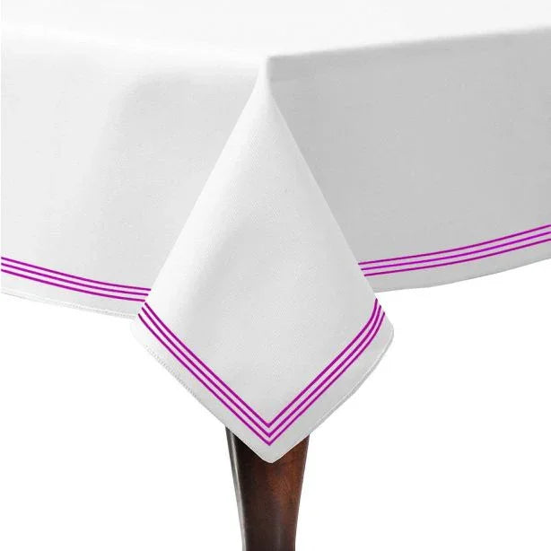 Triple Embroidery Border Sateen Cotton Solid Table Cloth PushpLinen