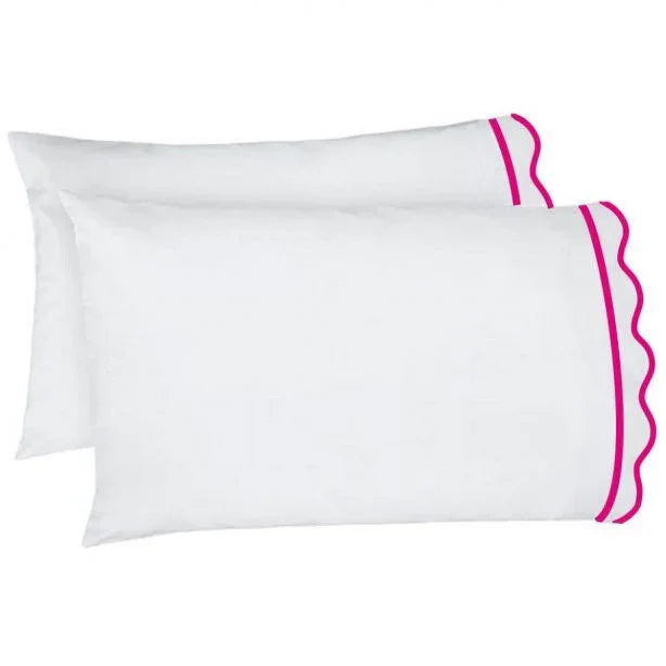 400TC Cotton Scallop Embroidery & Border Sateen Solid Sheet Set PushpLinen