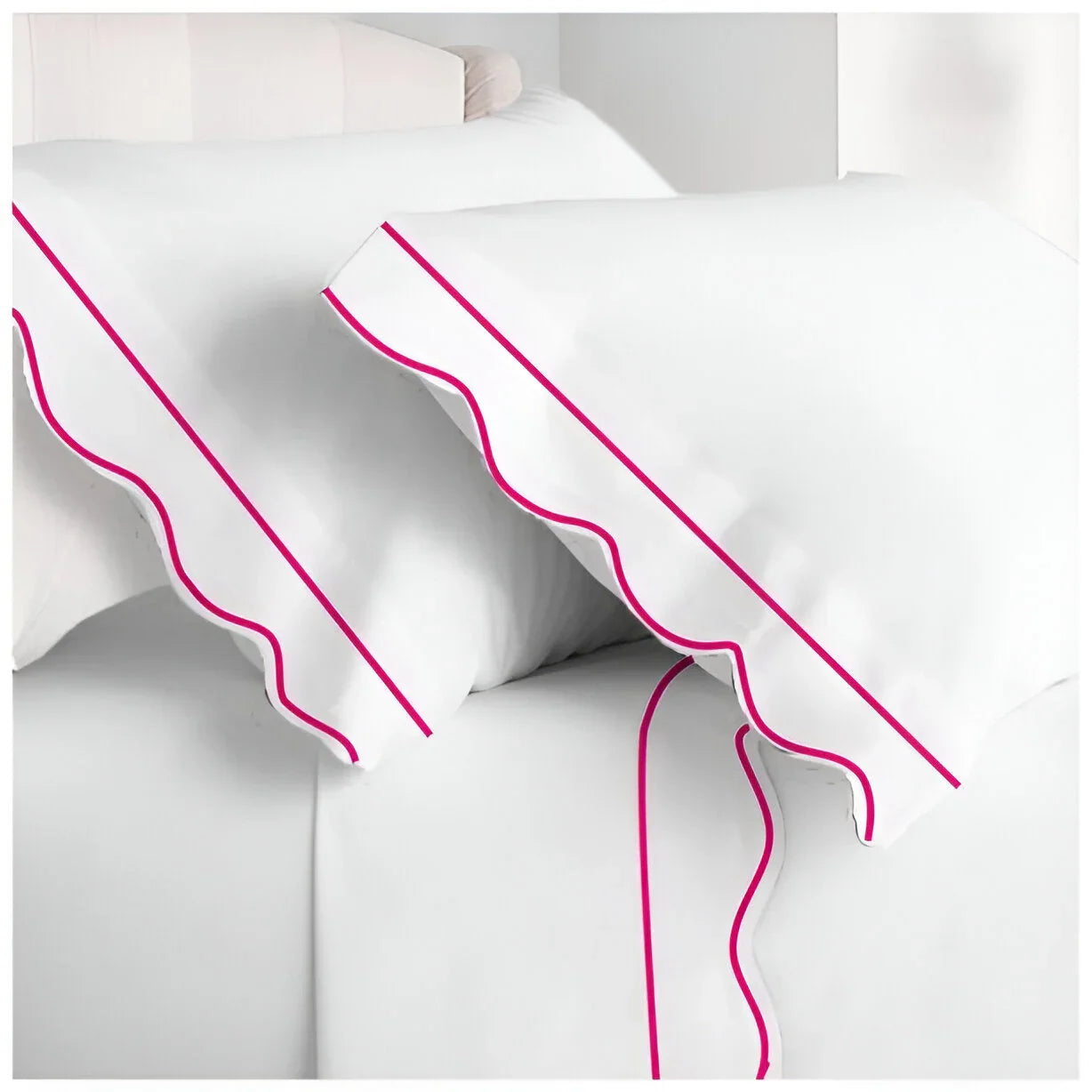 400TC Cotton Scallop Embroidery & Border Sateen Solid Pillowcases (Set Of 2) PushpLinen