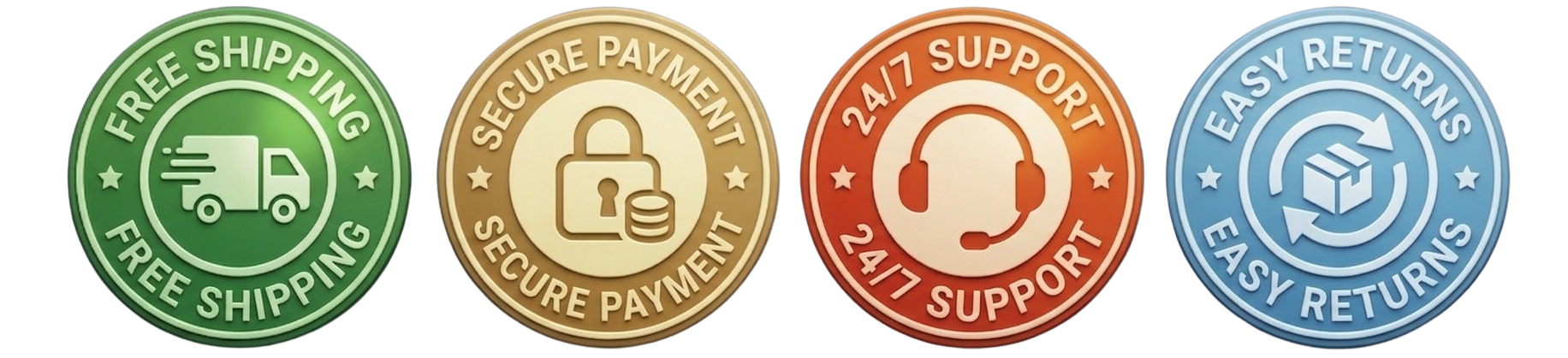 House of Avana customer benefits icons including free shipping, secure payment, 24/7 support, and easy returns for online shopping
