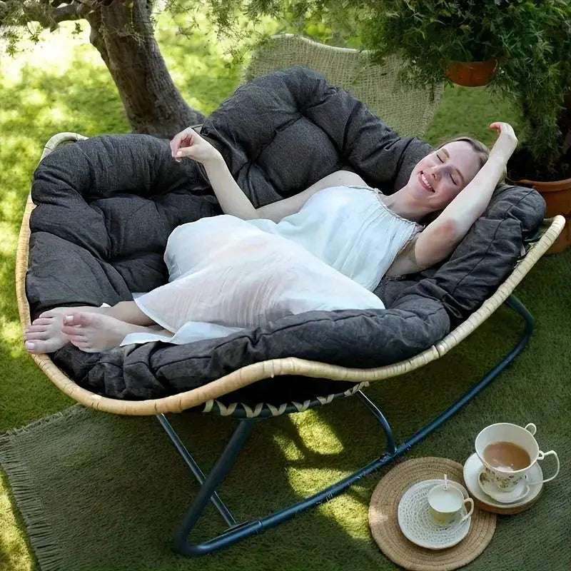 Brown rattan outdoor sofa with beige weather-resistant cushions - House of Avana [[SKU:HOA-GFR-401]]