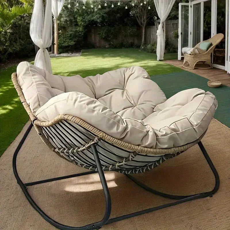 Brown rattan outdoor sofa with beige weather-resistant cushions - House of Avana [[SKU:HOA-GFR-401]]
