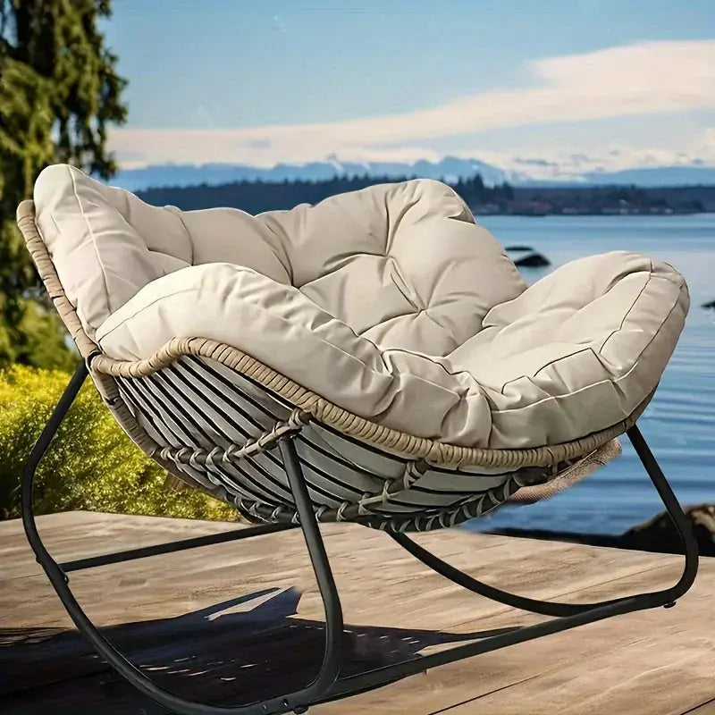 Brown rattan outdoor sofa with beige weather-resistant cushions - House of Avana [[SKU:HOA-GFR-401]]