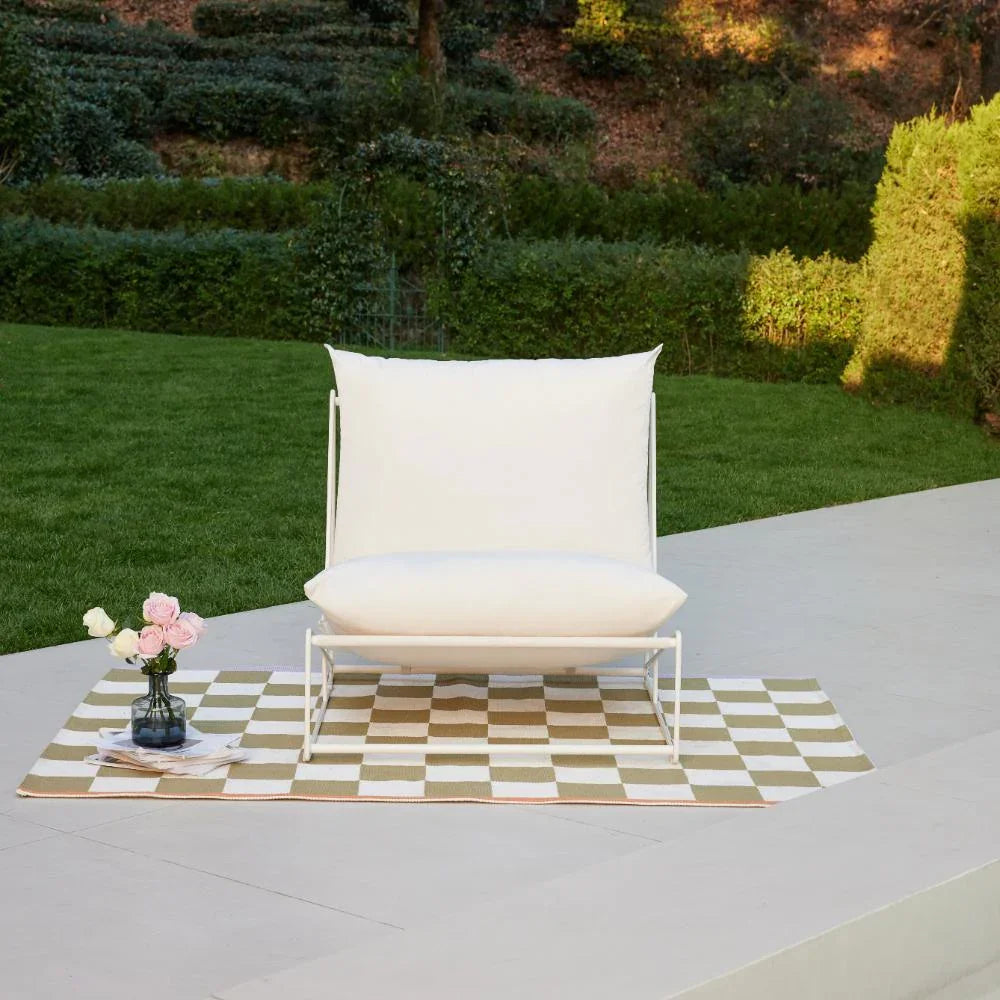 Aluminum Garden Chair with White Cushions, back view - House Of Avana