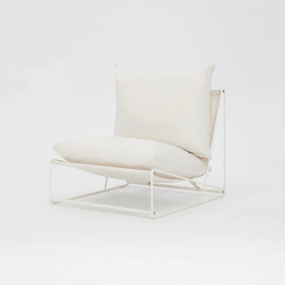 Aluminum Garden Chair with White Cushions, side view - House Of Avana