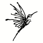 Vibrant ink hummingbird wall art, black and blue design, delicate wings - House of Avana