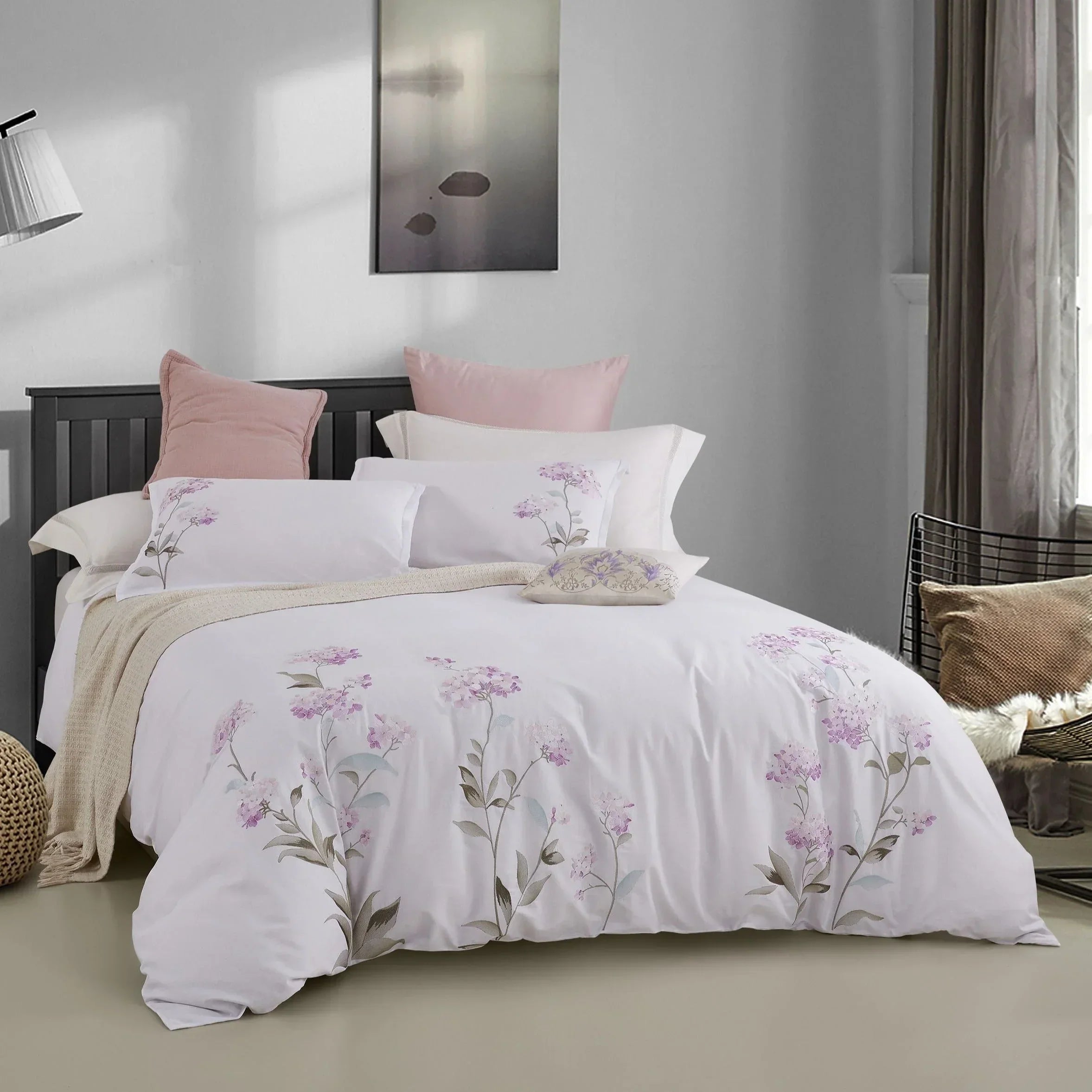 Hydrangea 100% Cotton Embroidered Duvet Cover Set Mélange Home