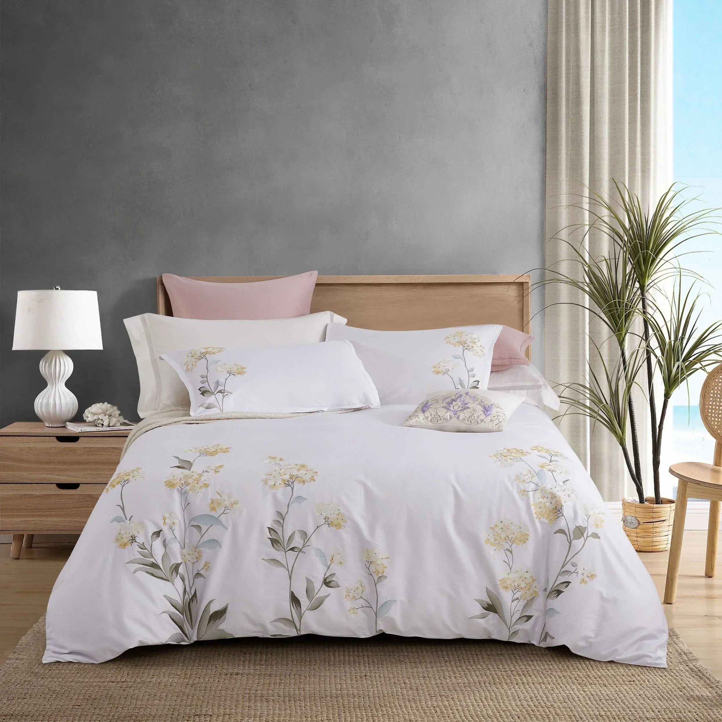 Hydrangea 100% Cotton Embroidered Duvet Cover Set Mélange Home