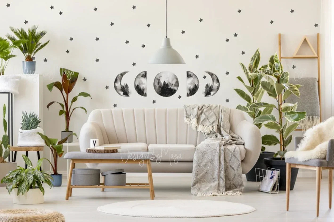 "i Love You to the Moon and Back" - Full Moon and Stars - Fabric Nursery Wall Art Decals, back view - House Of Avana
