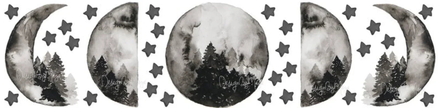 "i Love You to the Moon and Back" - Full Moon and Stars - Fabric Nursery Wall Art Decals, side view - House Of Avana