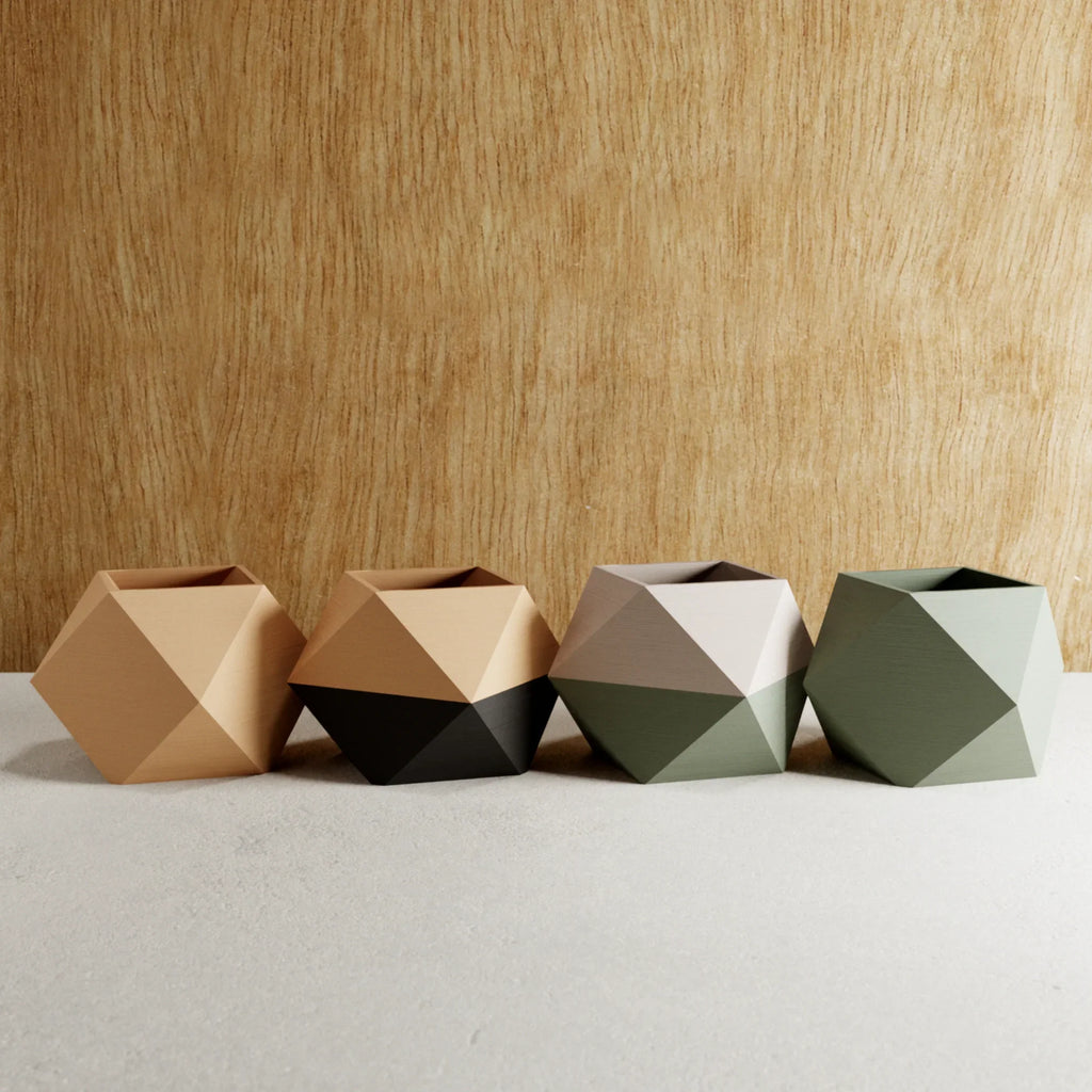 Ceramic ICO Planter in white, with unique geometric design - House of Avana