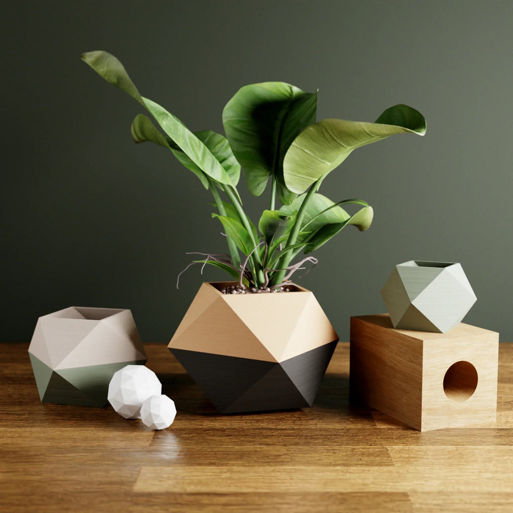 Ceramic ICO Planter in white, with unique geometric design - House of Avana