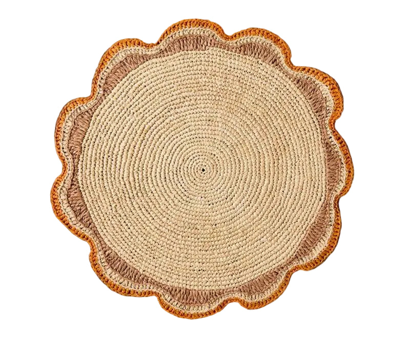Round Raffia Woven Placemat - Handmade Crochet Style Table Mats for Garden Party Decor, Rustic Natural Fiber Dining Table Accessory