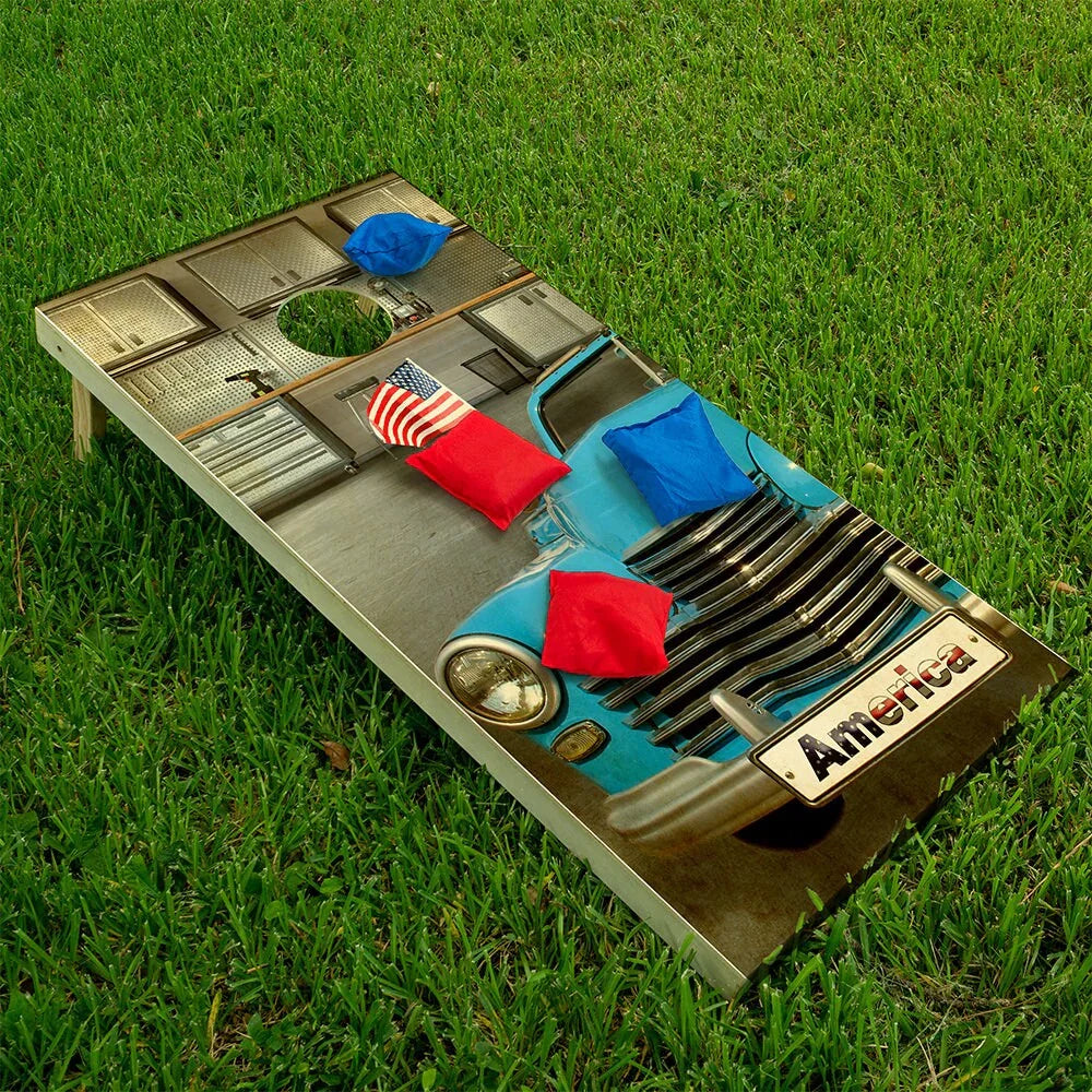 Blue Car - Cornhole Board Wrap - Set of 2 Lone Star Art