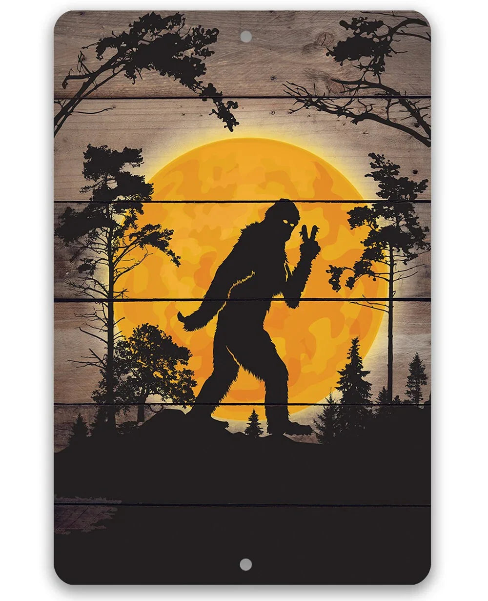 Big Foot in the Woods Peace Sign - Metal Sign Lone Star Art