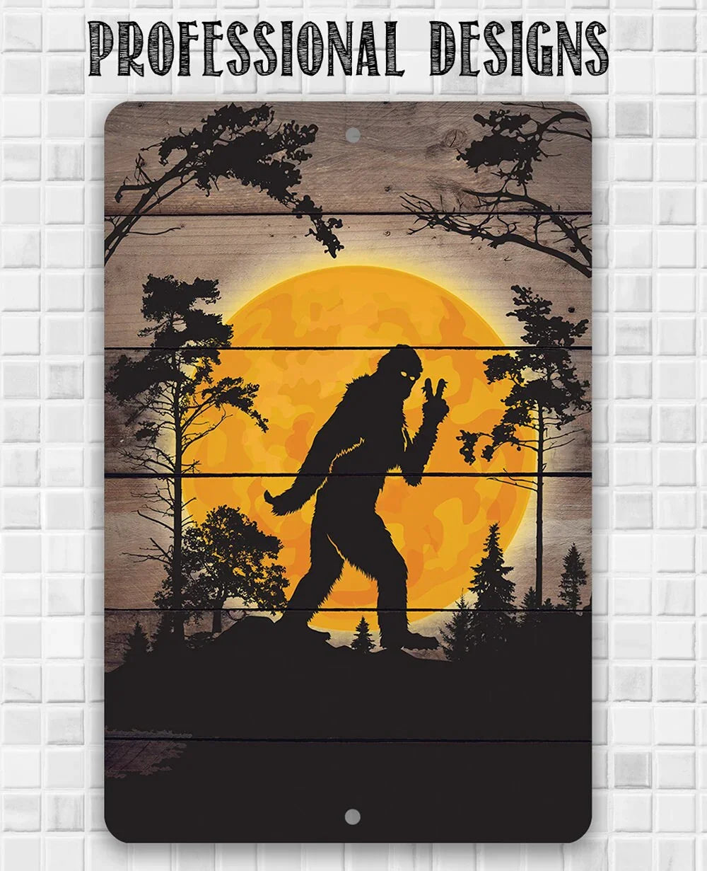 Big Foot in the Woods Peace Sign - Metal Sign Lone Star Art