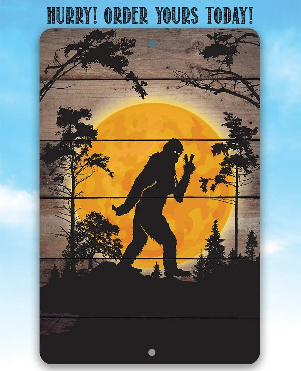 Big Foot in the Woods Peace Sign - Metal Sign Lone Star Art
