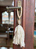 Beaded Garland with Tassels made from Merino Wool and Stalactite Crystal, One of a kind decor piece, Boho Beads for Coffee Table DeepPurpleProject