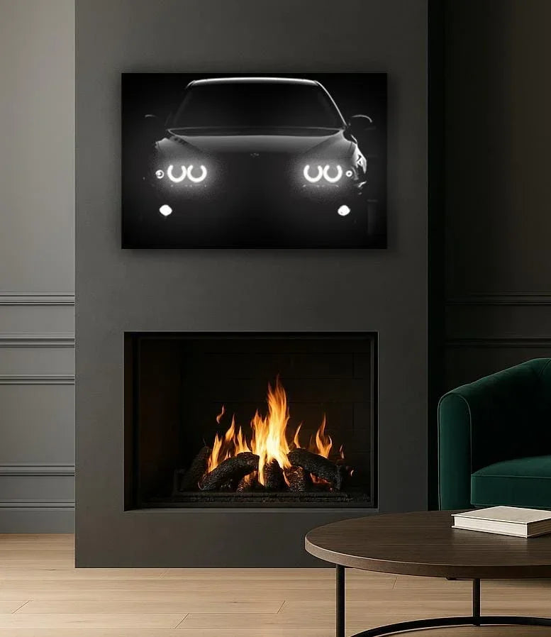 UV‑Printed Plexiglass Classic Sport Car Front Art with LED Halo Peony Atelier