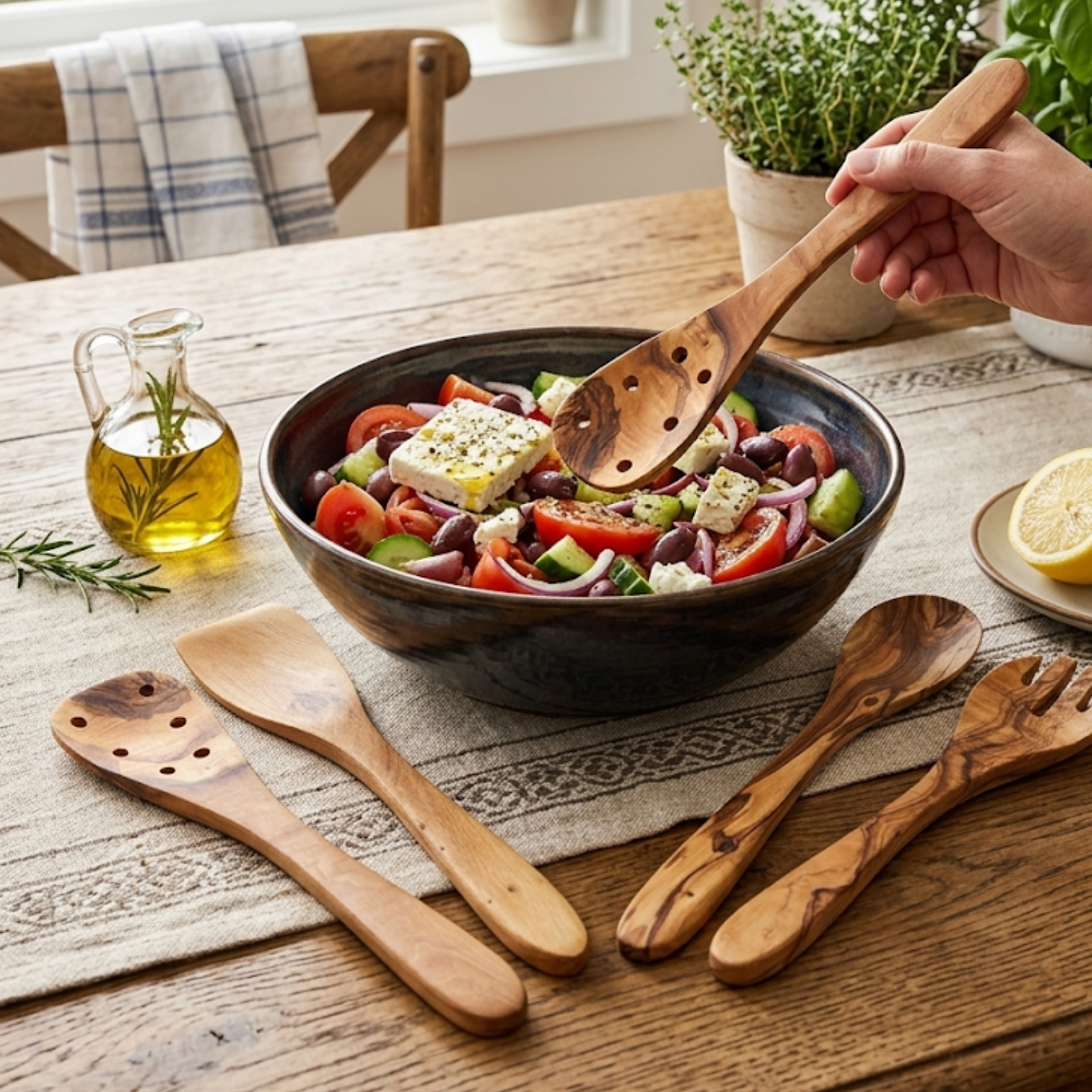 Olive Wood Kitchen Servers Set -5 pcs
