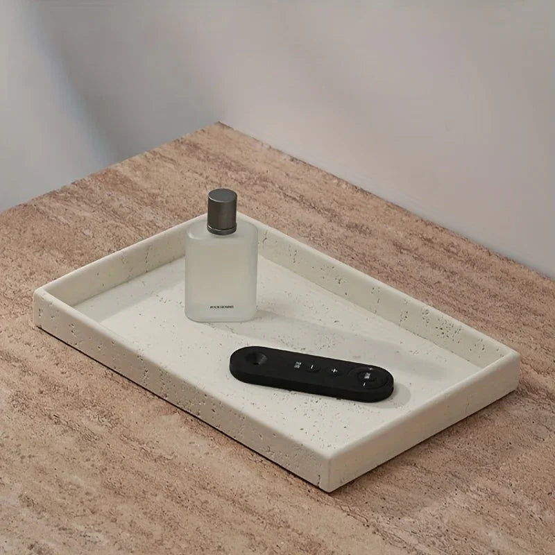 Imitation Stone Beige Bathroom Tray with Surface Pattern, Bathroom Organizer for Toiletries and Accessories, Toothbrush Holder, Shower Gel & Aroma Rack, Home Storage Tray Suitable for Household, Bathrooms, Hotels, and Restroo House Of Avana