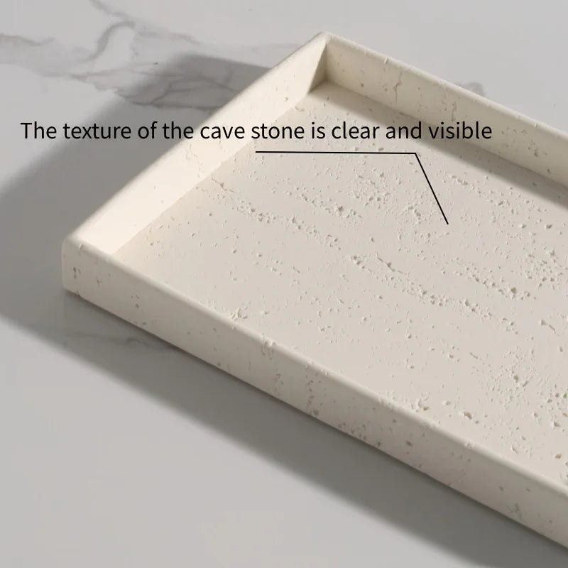 Imitation Stone Beige Bathroom Tray with Surface Pattern, Bathroom Organizer for Toiletries and Accessories, Toothbrush Holder, Shower Gel & Aroma Rack, Home Storage Tray Suitable for Household, Bathrooms, Hotels, and Restroo House Of Avana